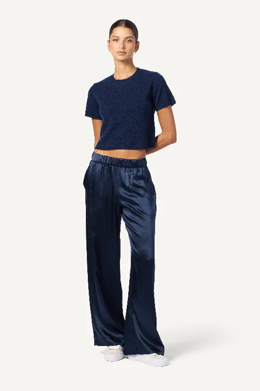 BRYNN  WIDE LEG SILK PANT  | MIDNIGHT NAVY