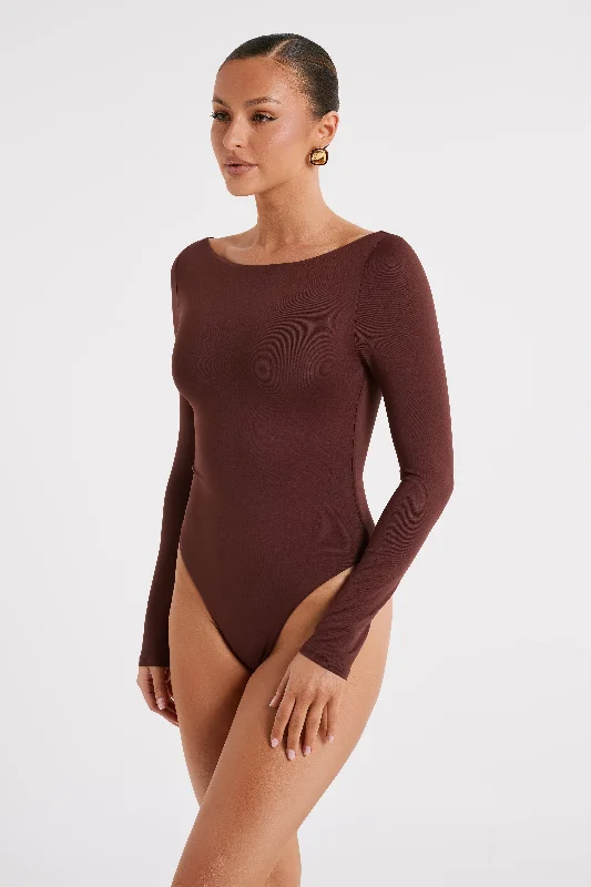 Cate Boatneck Long Sleeve Bodysuit - Chocolate