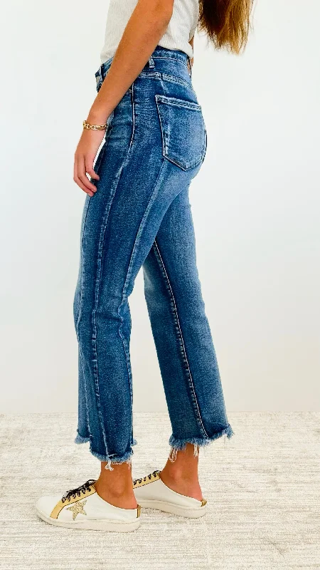 Hight Rise Hem Ankle Flare Jeans - Dark