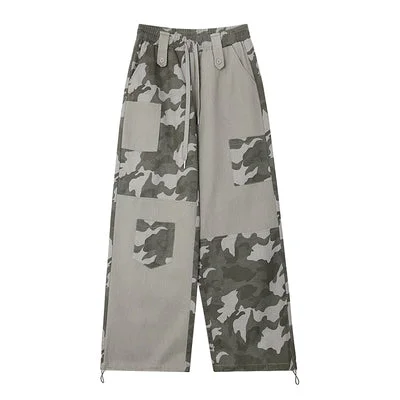 Jaiden Patchwork Camouflage Straight Leg Baggy Pants