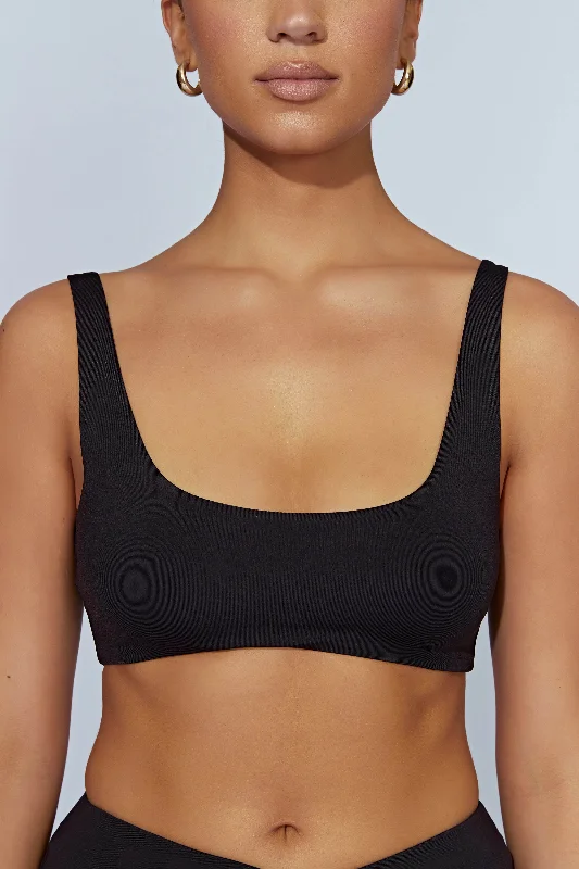 Jemma Scoop Neck Super Crop Top - Black