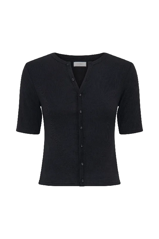 Jonah Button Up Modal Top - Black