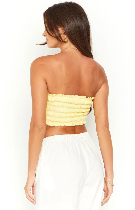 Kyra Yellow Linen Blend Crop Top