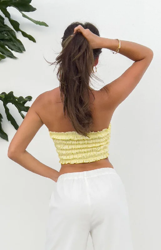 Kyra Yellow Linen Blend Crop Top