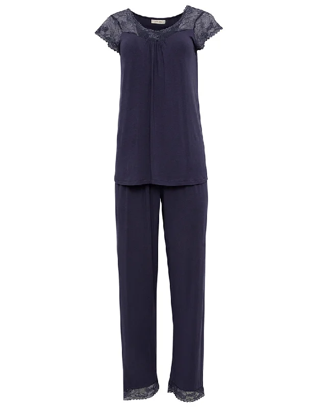 Maeve Lace Detail Navy Jersey Pyjama Set