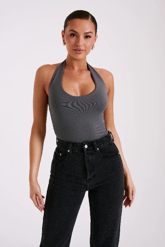 Marie Recycled Nylon Halter Top - Charcoal