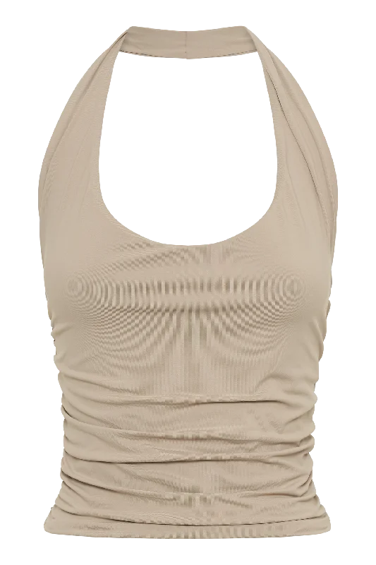 Marie Recycled Nylon Halter Top - Taupe