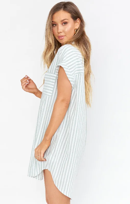 Martin Shirt Dress ~ Sage Stripe