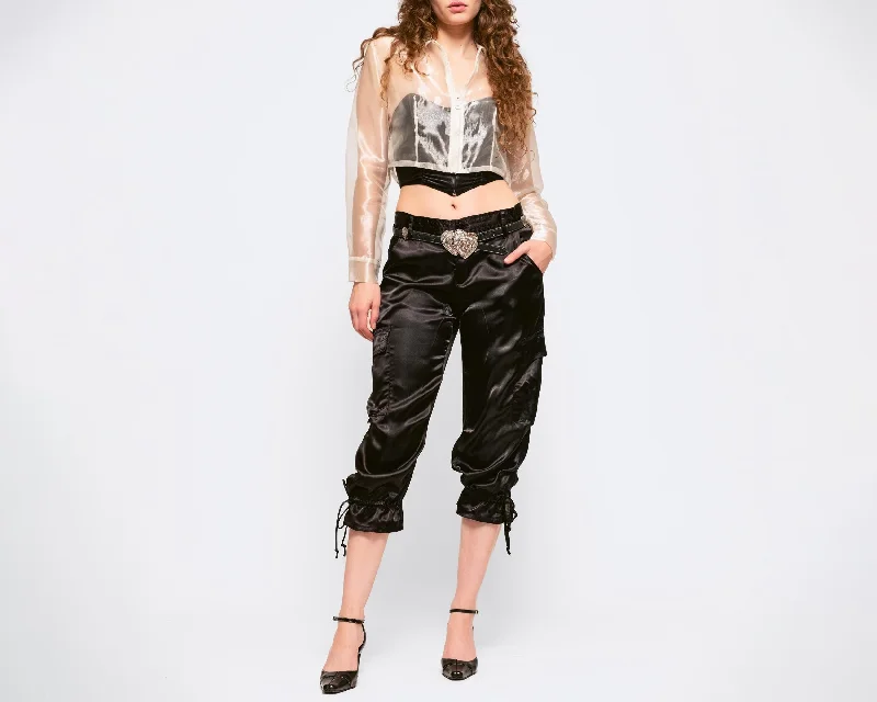 Medium 90s Black Satin Balloon Cargo Pants