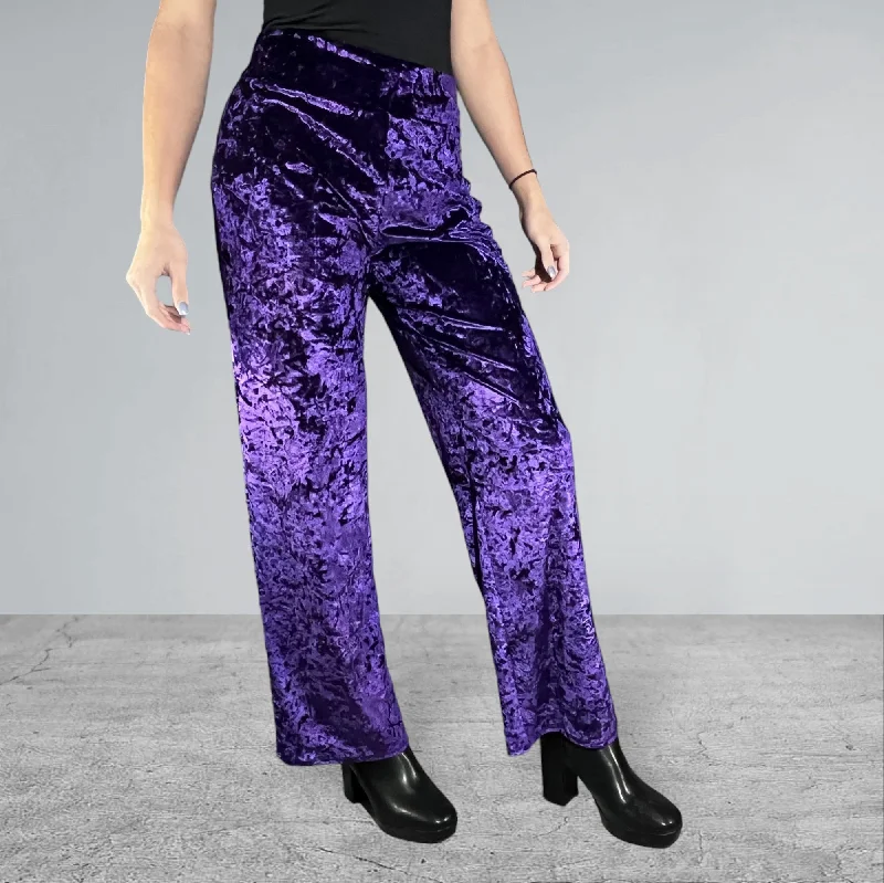 Purple Crushed Velvet Straight Leg Pants - Optional Pockets