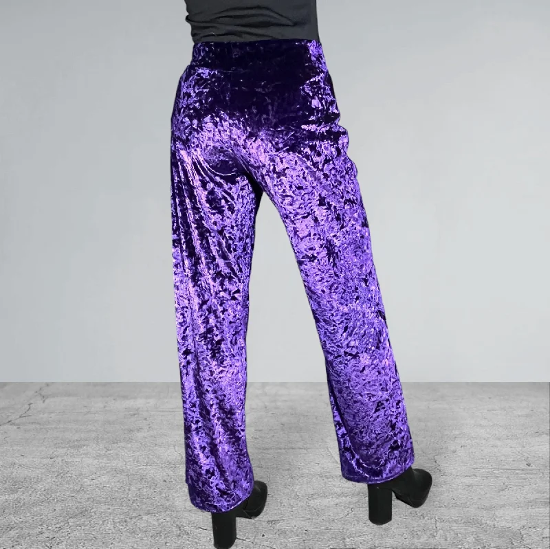 Purple Crushed Velvet Straight Leg Pants - Optional Pockets