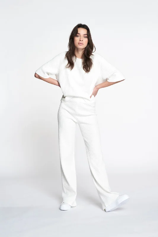 Relaxed fit structured flared pants - White