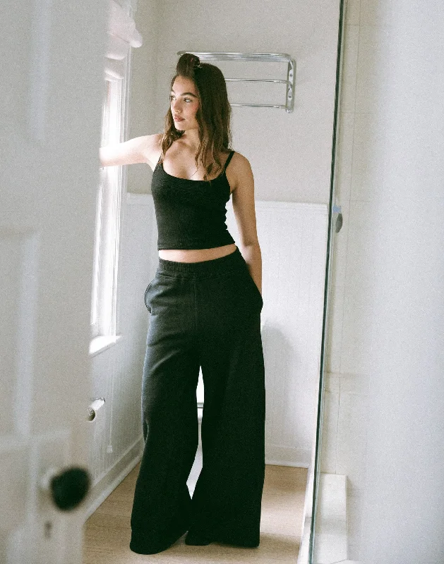 River Wide Leg Tracksuit Pants (Black)