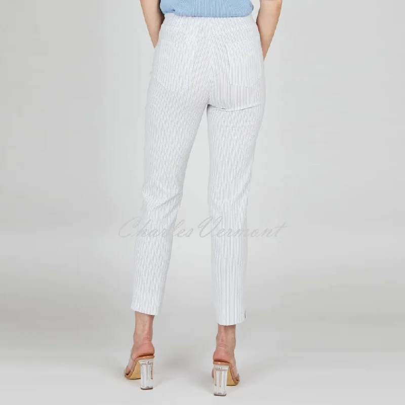 Robell Bella 09 Stripe Seersucker - 7/8 Cropped Trouser 52642-54370-920 (Light Grey)