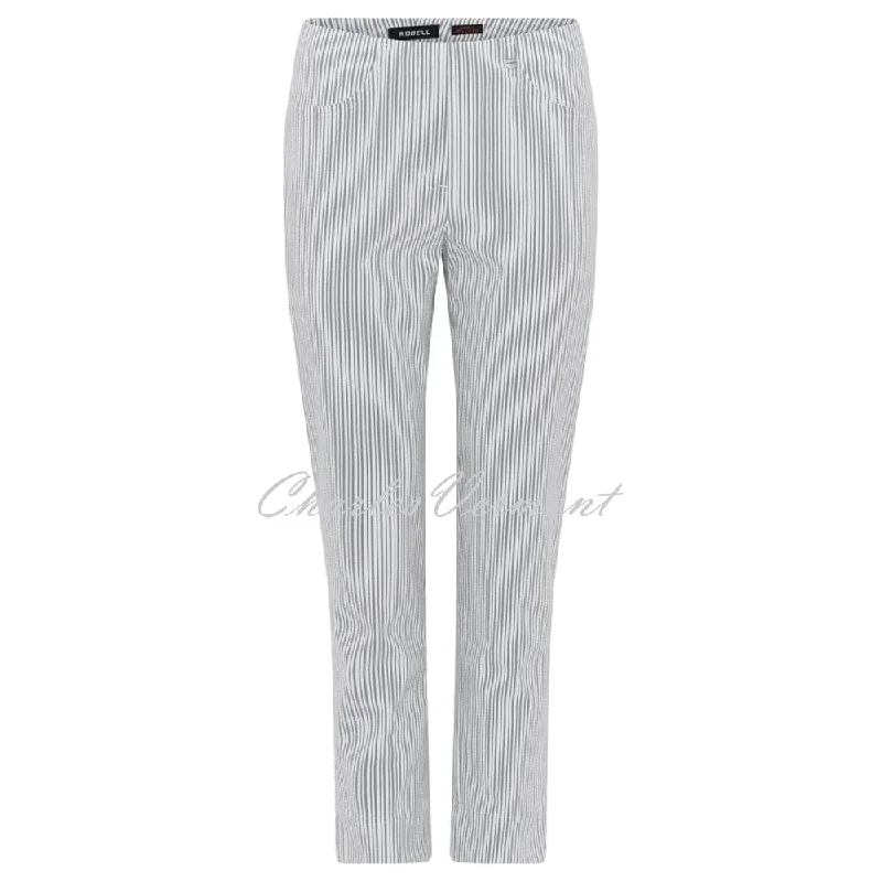 Robell Bella 09 Stripe Seersucker - 7/8 Cropped Trouser 52642-54370-920 (Light Grey)