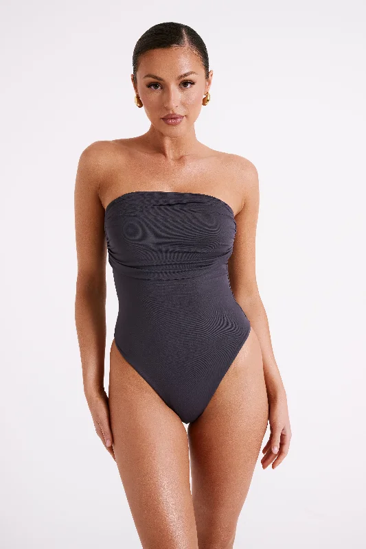 Romina Recycled Nylon Ruched Bodysuit - Charcoal