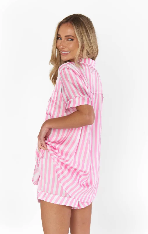 Slumber PJ Set ~ Pink Stripe Silky