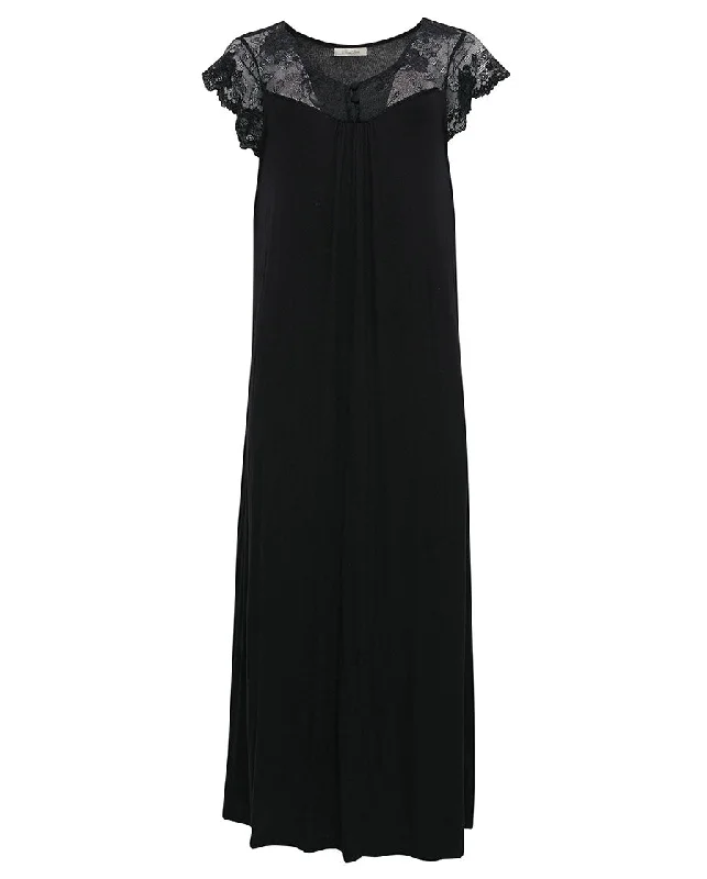 Winnie Black Lace Detail Jersey Long Nightdress