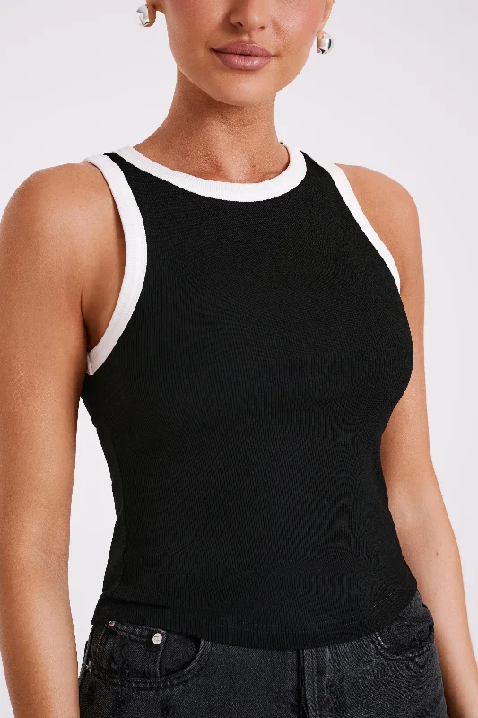 Zanna Contrast Ribbed Tank Top - Black/White